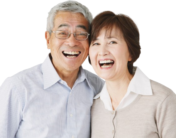 Joyful Asian senior couple laughing after finding affordable senior insurance in Dallas