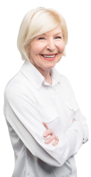 Smiling senior woman in white shirt confident about her Dallas insurance coverage